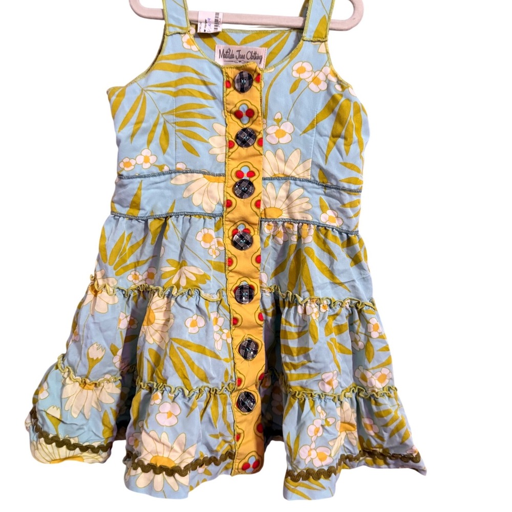 Matilda Jane Clothing Girls Floral Ruffle Dress Blue Yellow Daisy‎ Size 4
